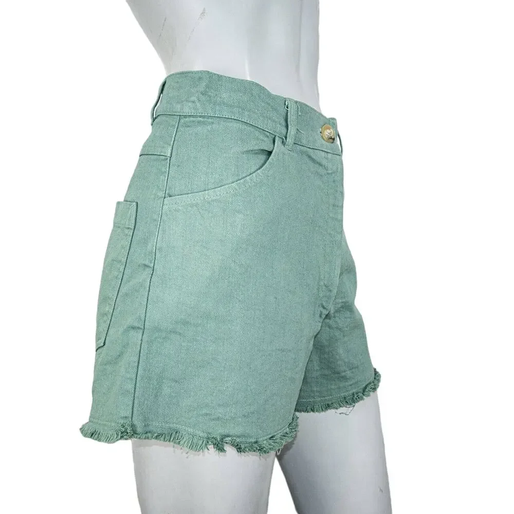 NICO NICO High Rise Cut off Shorts in Green Cotton Women's Size 8